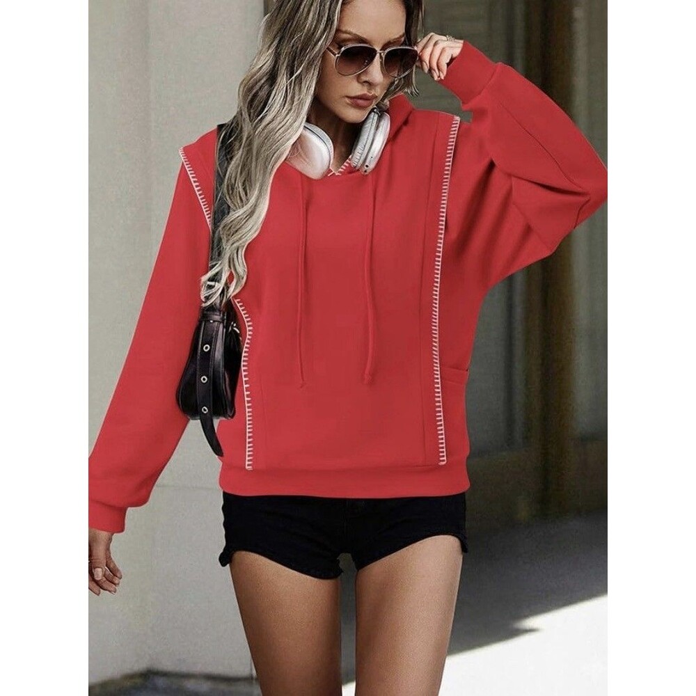 Red Sweatshirt For Women In Small Pullover Hoodie Cozy Lightweight Long Sleeves - Picture 2 of 5